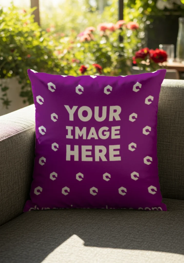 Purple Square Pillow Cover Mockup Template