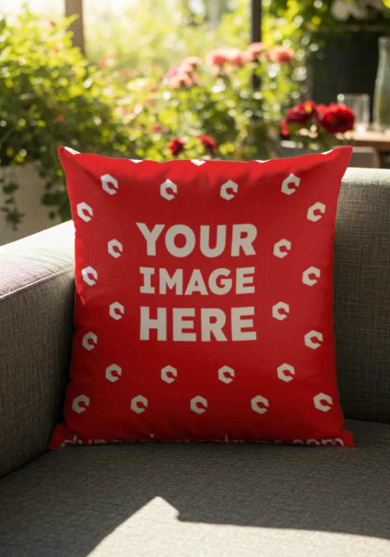 Red Square Pillow Cover Mockup Template