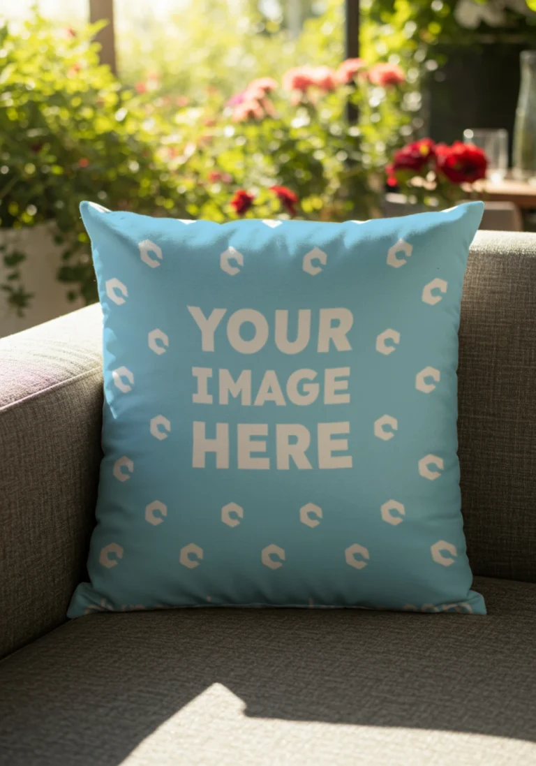 Sky Blue Square Pillow Cover Mockup Template