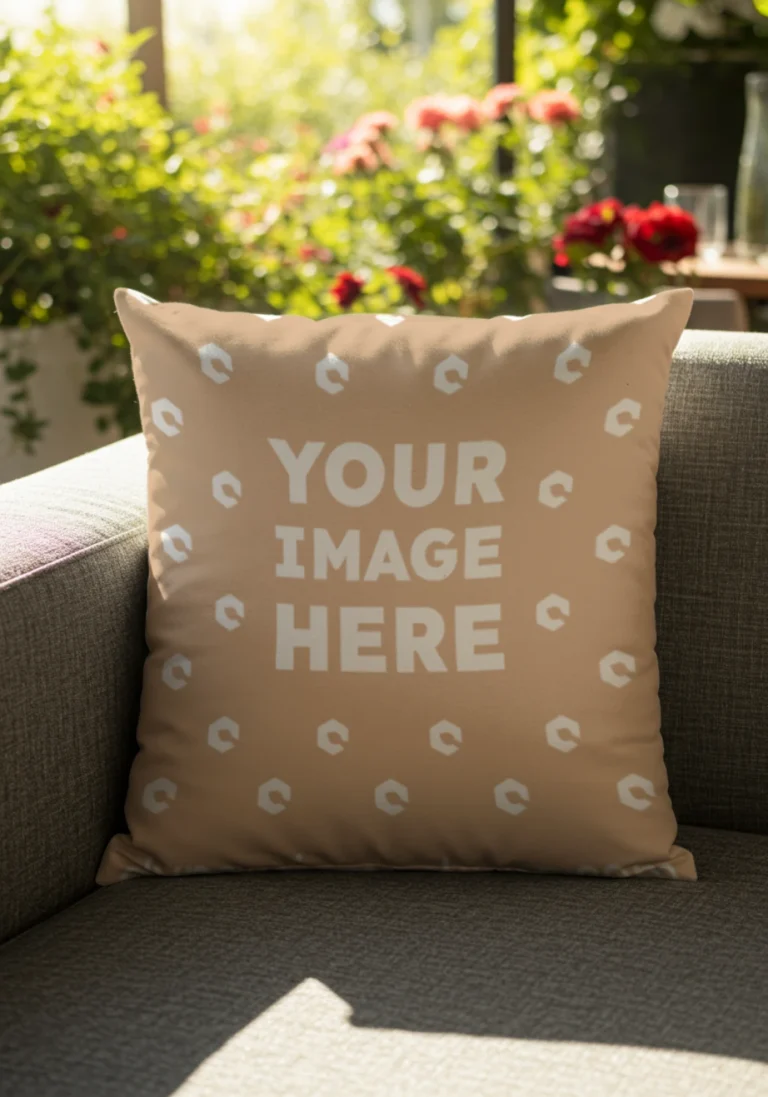 Tan Square Pillow Cover Mockup Template