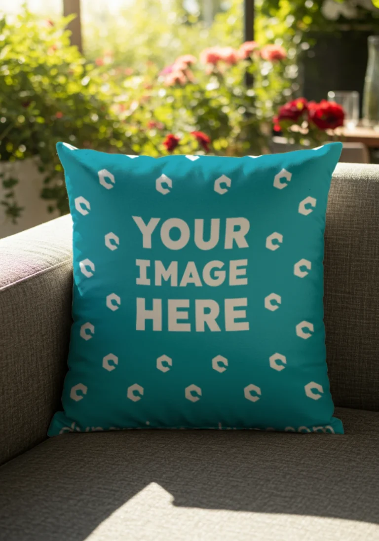 Teal Square Pillow Cover Mockup Template