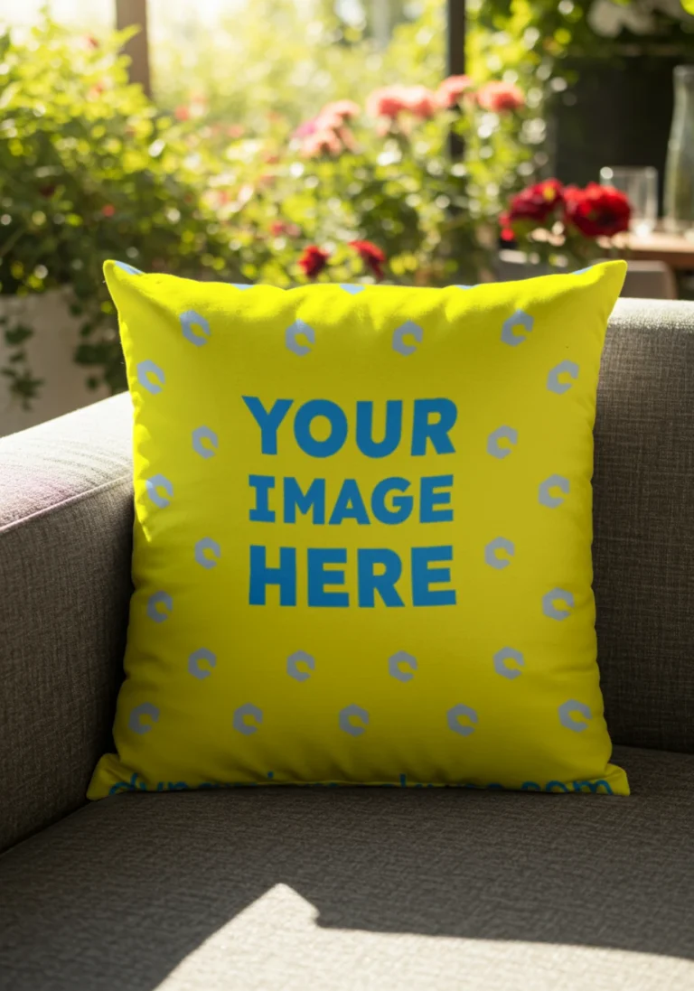 Yellow Square Pillow Cover Mockup Template
