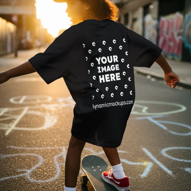 Boy Wearing Black T-shirt Mockup Back View Template
