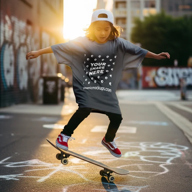 Boy Wearing Black T-shirt Mockup Front View Template