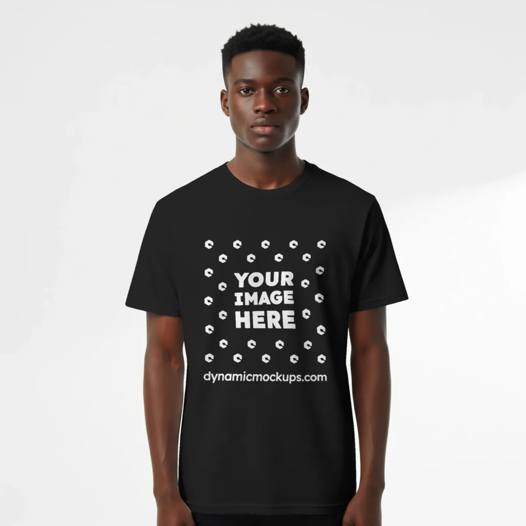 Boy Wearing Black T-shirt Mockup Front View Template