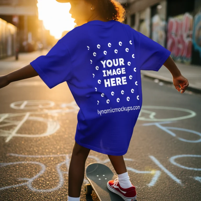 Boy Wearing Blue T-shirt Mockup Back View Template