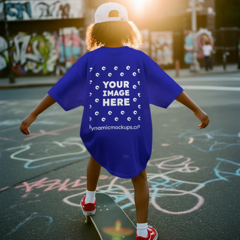 Boy Wearing Blue T-shirt Mockup Back View Template