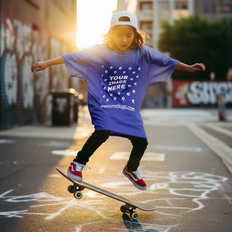 Boy Wearing Blue T-shirt Mockup Front View Template