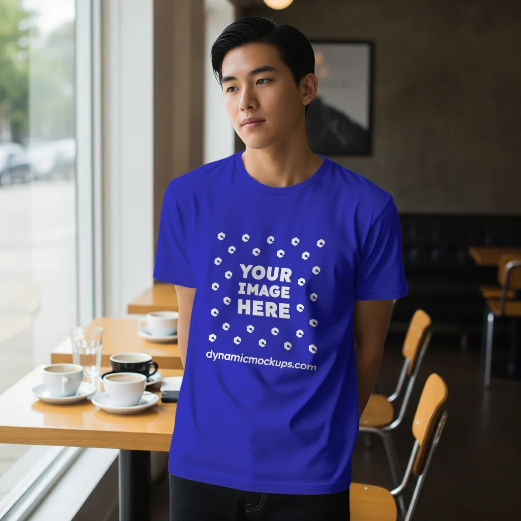 Boy Wearing Blue T-shirt Mockup Front View Template