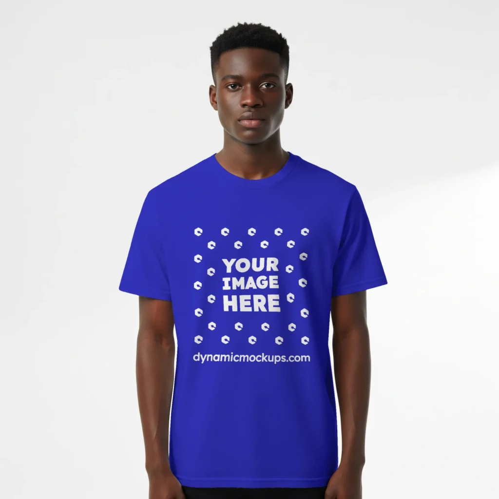 Boy Wearing Blue T-shirt Mockup Front View Template