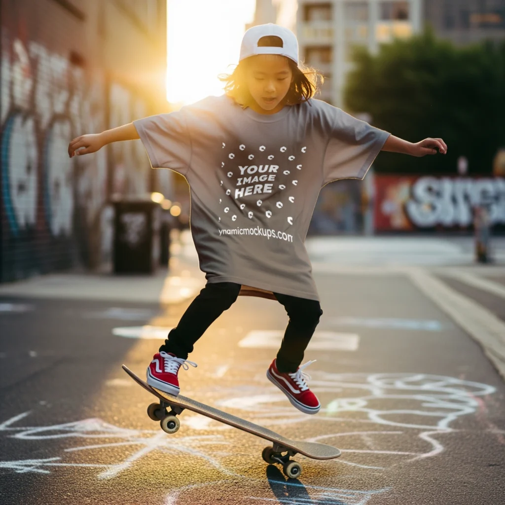 Boy Wearing Brown T-shirt Mockup Front View Template