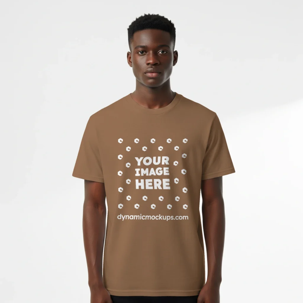 Boy Wearing Brown T-shirt Mockup Front View Template
