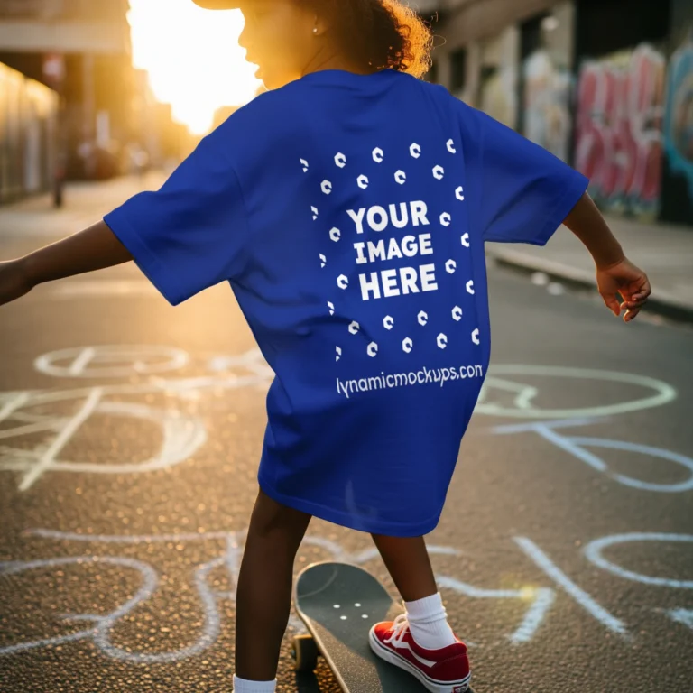 Boy Wearing Dark Blue T-shirt Mockup Back View Template