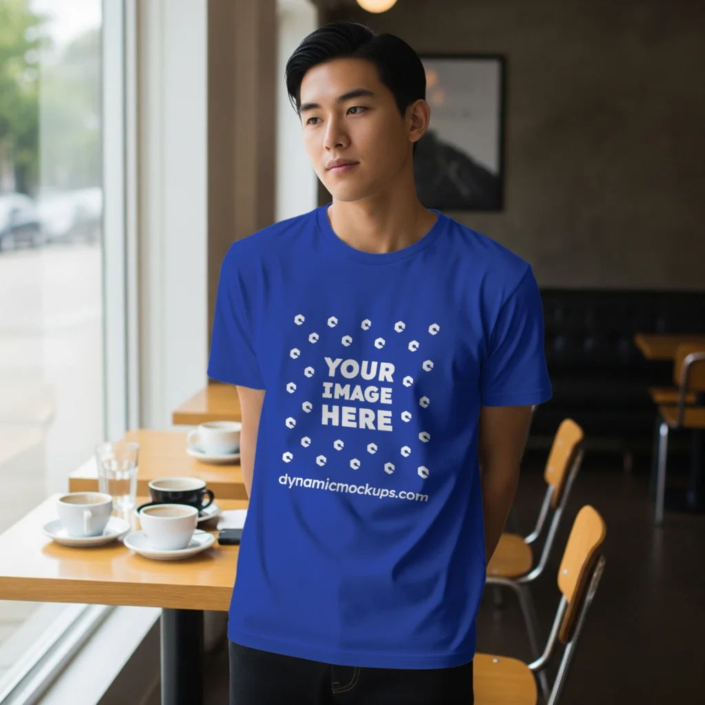 Boy Wearing Dark Blue T-shirt Mockup Front View Template