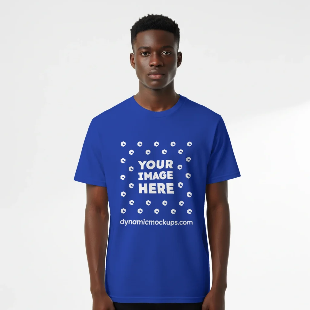 Boy Wearing Dark Blue T-shirt Mockup Front View Template