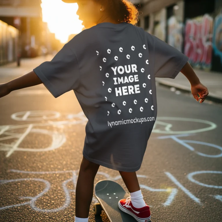 Boy Wearing Dark Gray T-shirt Mockup Back View Template