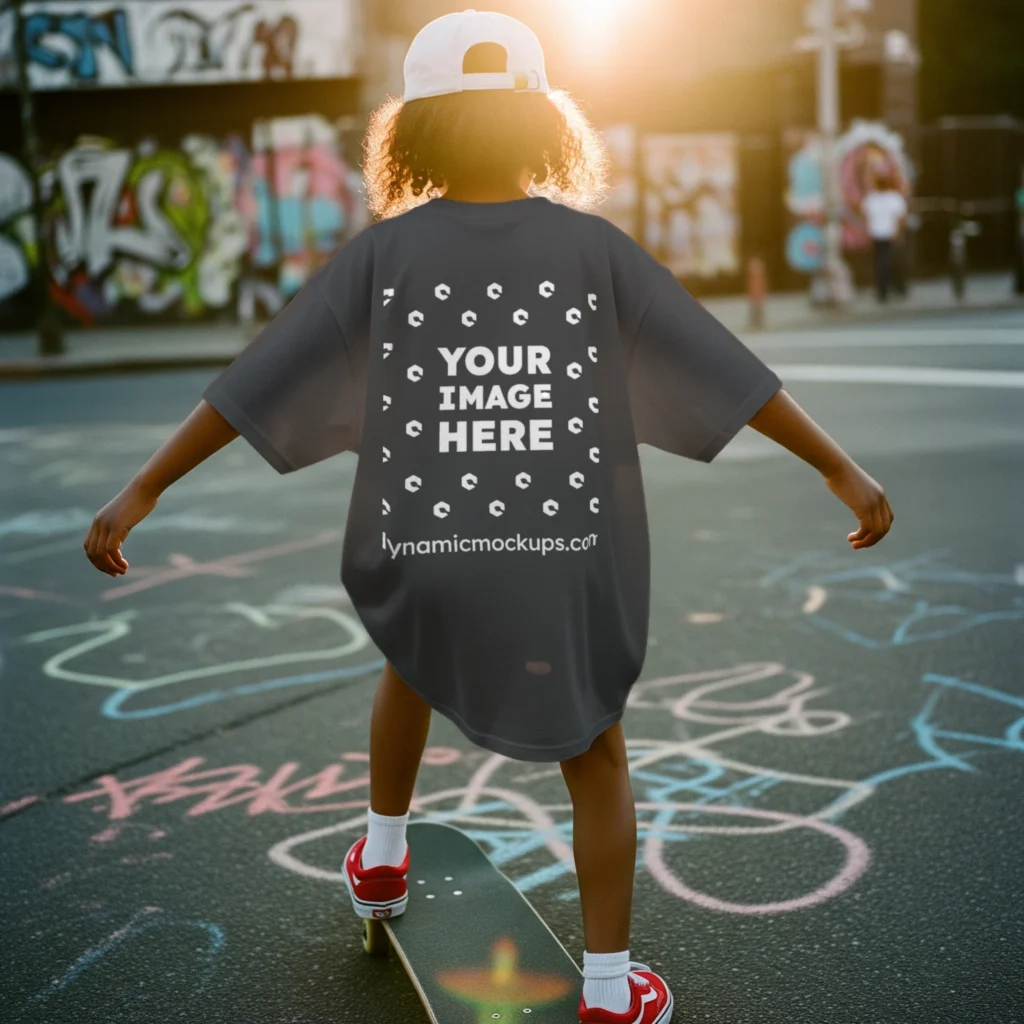 Boy Wearing Dark Gray T-shirt Mockup Back View Template