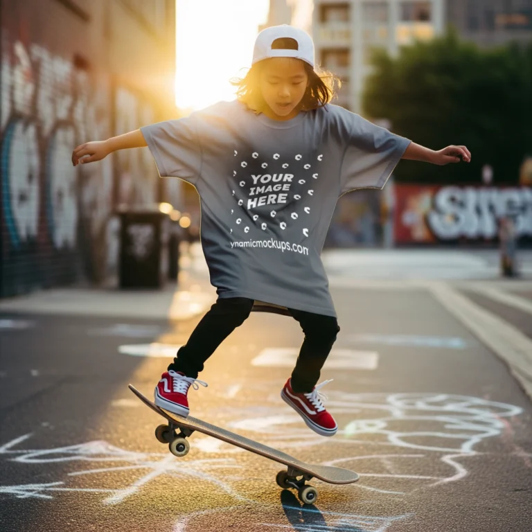 Boy Wearing Dark Gray T-shirt Mockup Front View Template
