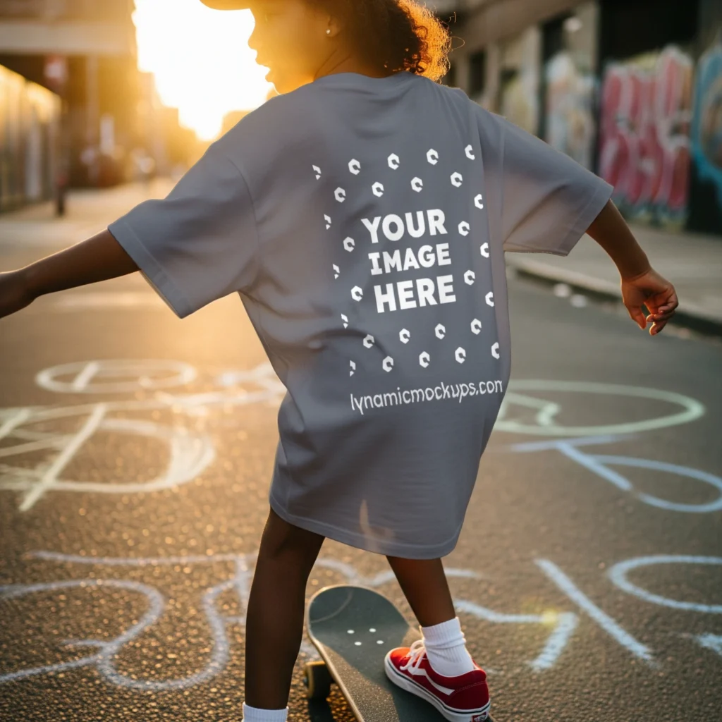 Boy Wearing Gray T-shirt Mockup Back View Template