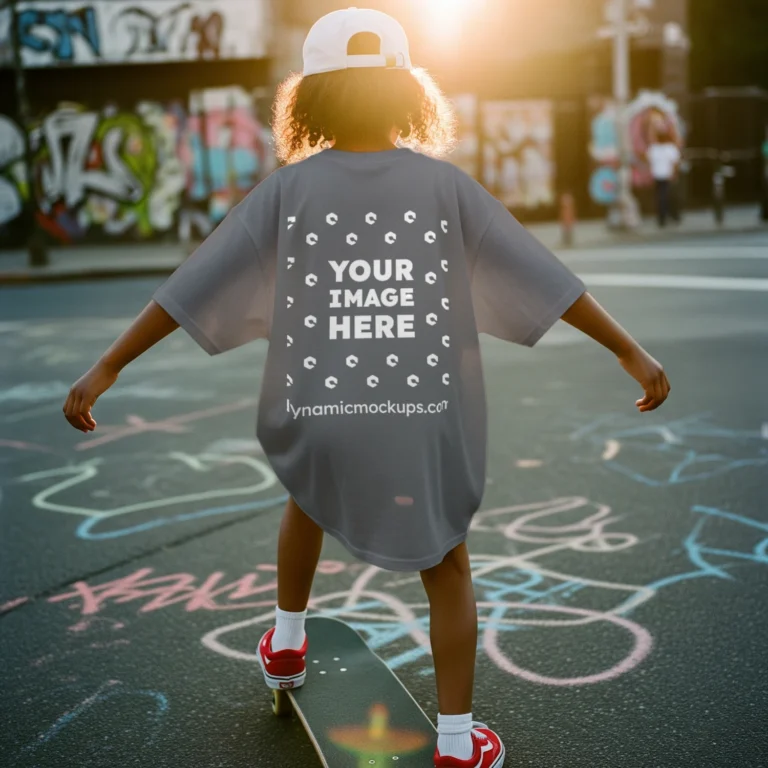 Boy Wearing Gray T-shirt Mockup Back View Template