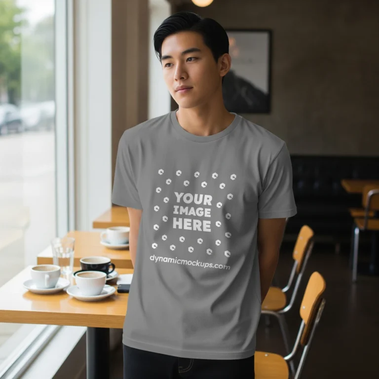 Boy Wearing Gray T-shirt Mockup Front View Template