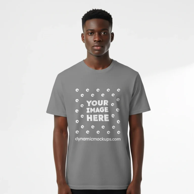 Boy Wearing Gray T-shirt Mockup Front View Template