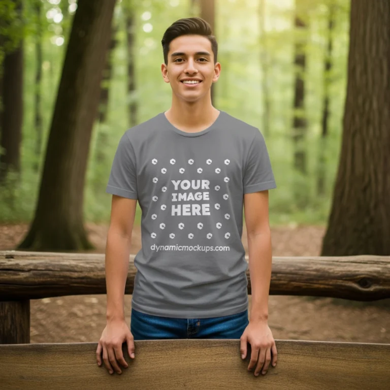 Boy Wearing Gray T-shirt Mockup Front View Template