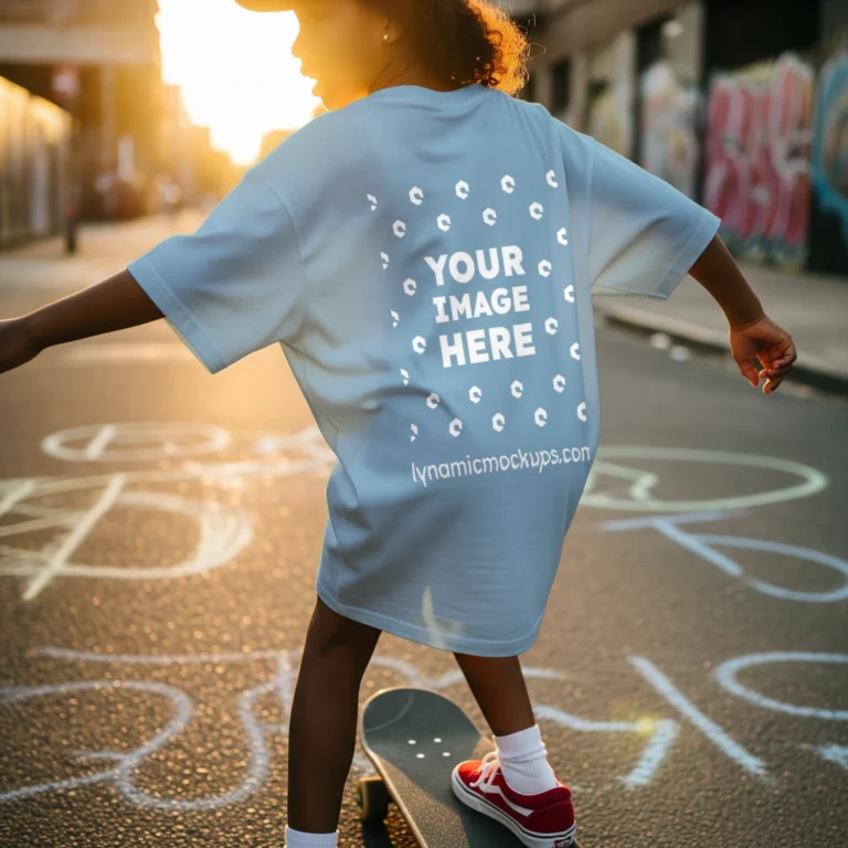 Boy Wearing Light Blue T-shirt Mockup Back View Template