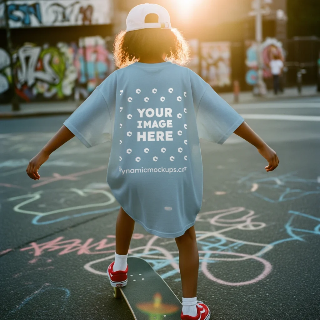 Boy Wearing Light Blue T-shirt Mockup Back View Template