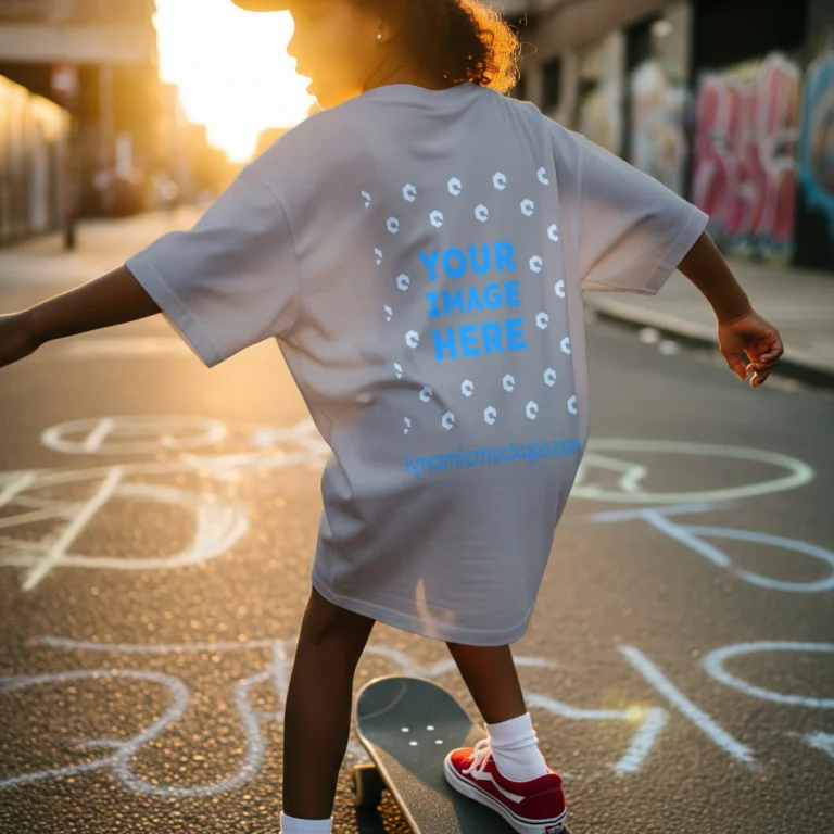 Boy Wearing Light Gray T-shirt Mockup Back View Template