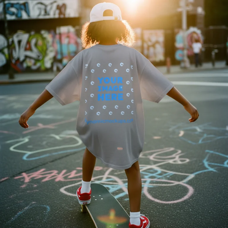 Boy Wearing Light Gray T-shirt Mockup Back View Template