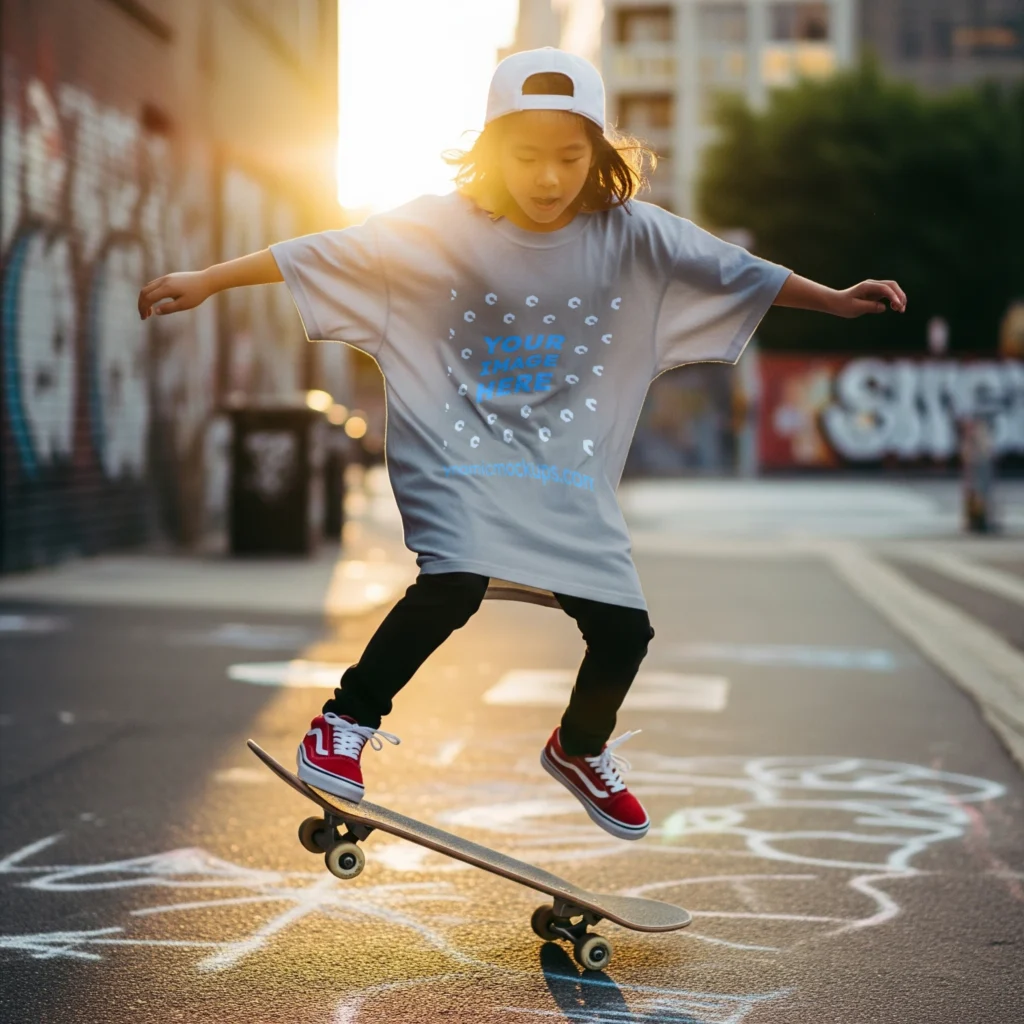 Boy Wearing Light Gray T-shirt Mockup Front View Template