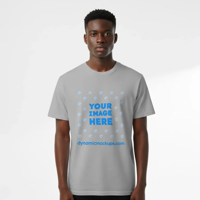Boy Wearing Light Gray T-shirt Mockup Front View Template