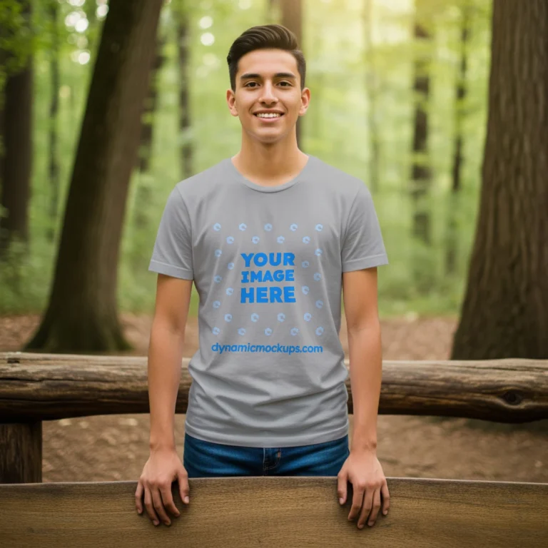 Boy Wearing Light Gray T-shirt Mockup Front View Template