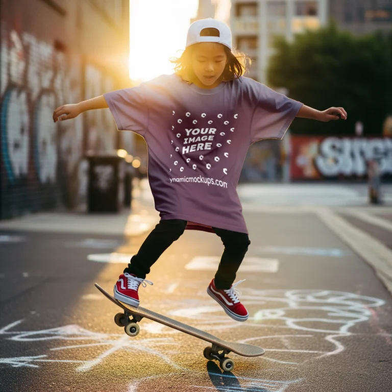 Boy Wearing Maroon T-shirt Mockup Front View Template