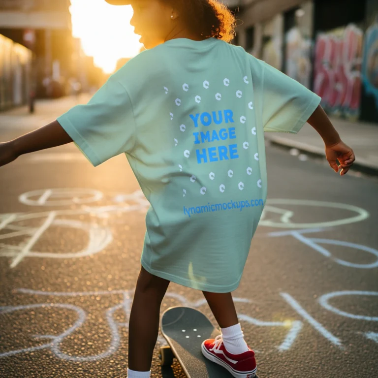 Boy Wearing Mint T-shirt Mockup Back View Template