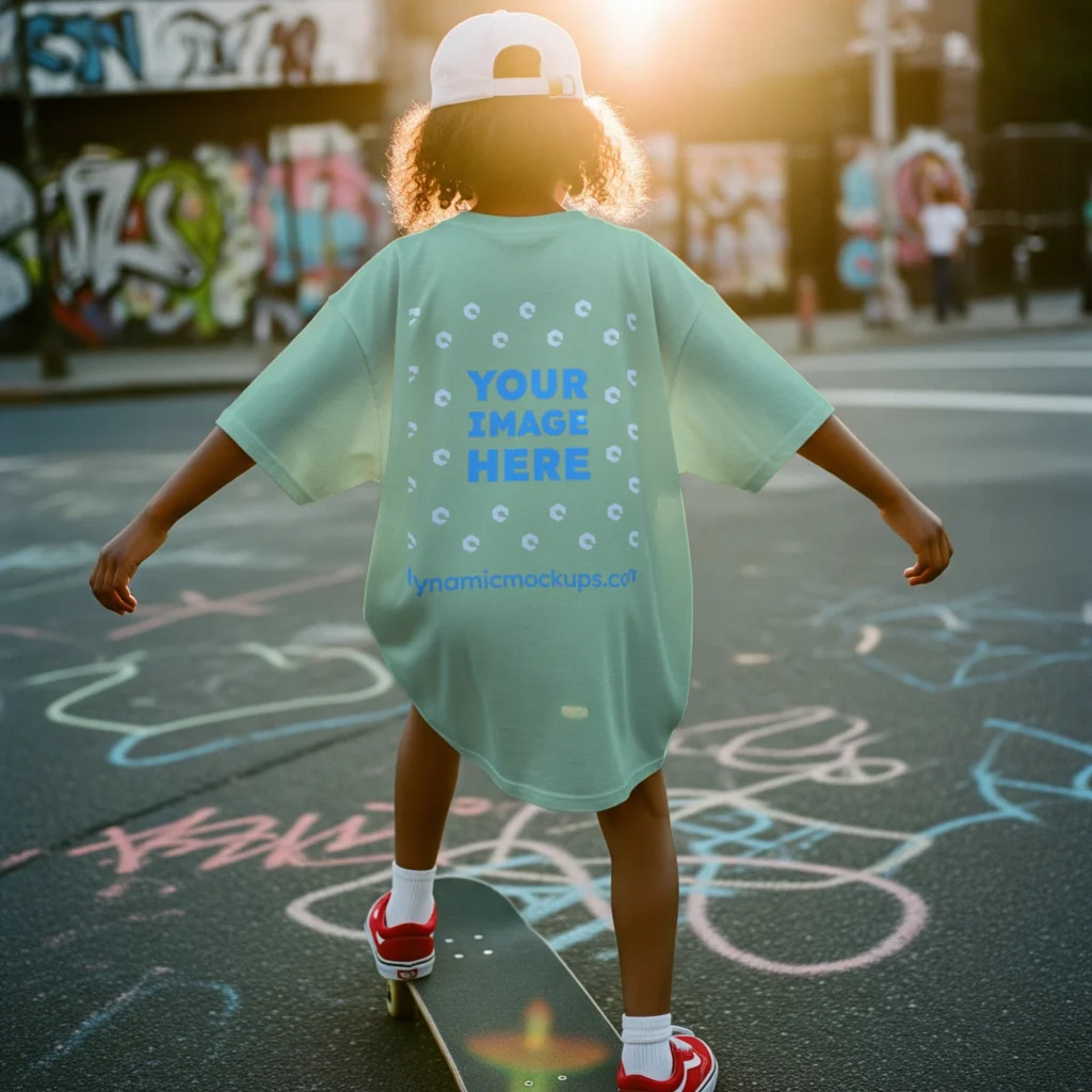 Boy Wearing Mint T-shirt Mockup Back View Template