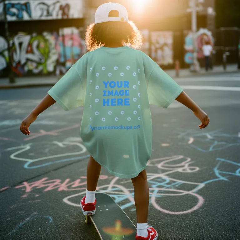 Boy Wearing Mint T-shirt Mockup Back View Template