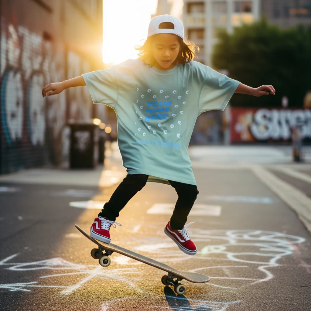 Boy Wearing Mint T-shirt Mockup Front View Template