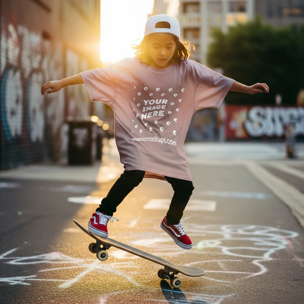 Boy Wearing Peach T-shirt Mockup Front View Template