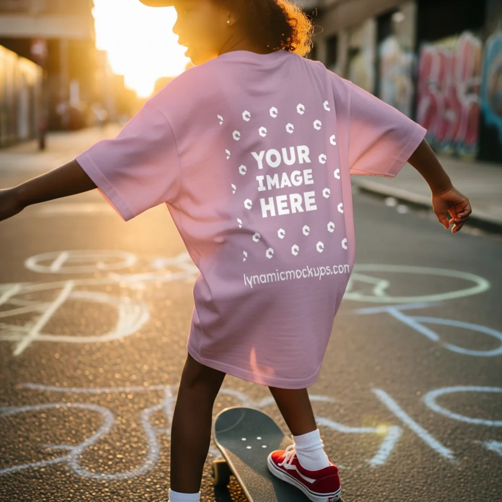 Boy Wearing Pink T-shirt Mockup Back View Template