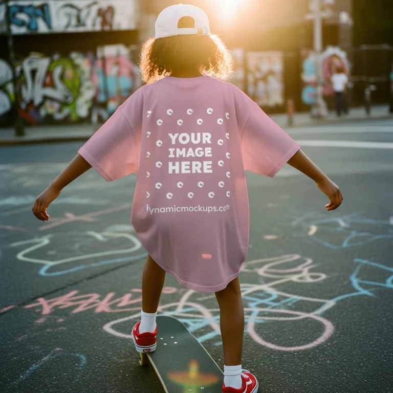 Boy Wearing Pink T-shirt Mockup Back View Template