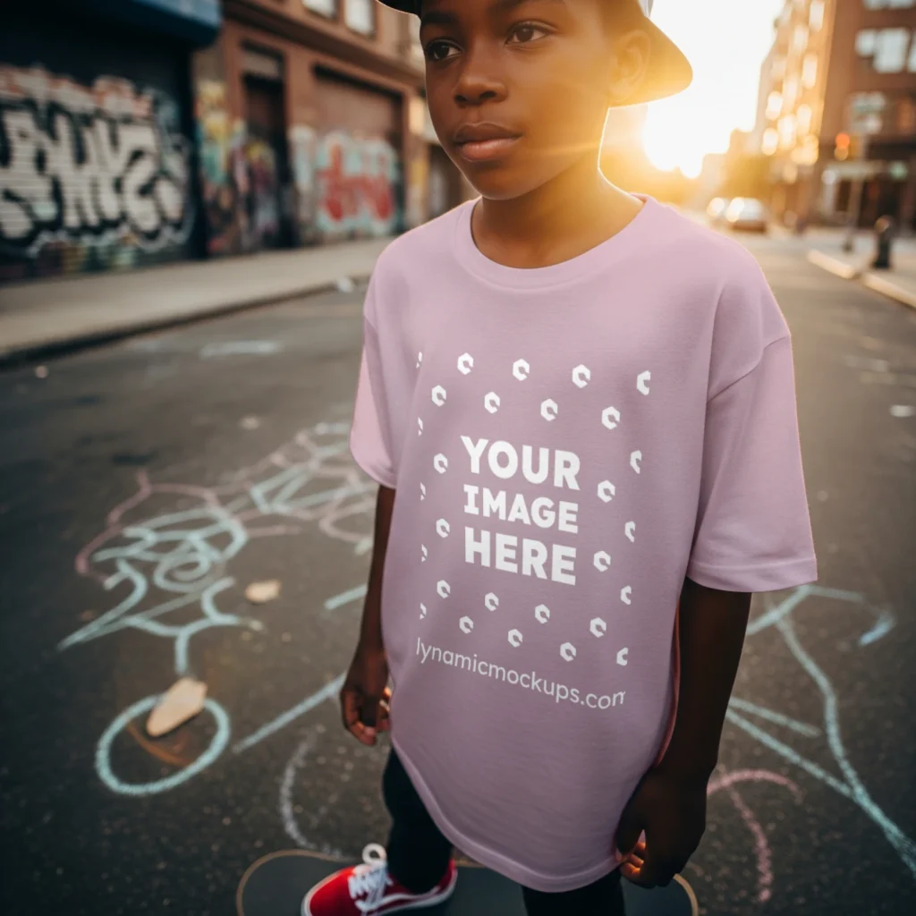 Boy Wearing Pink T-shirt Mockup Front View Template