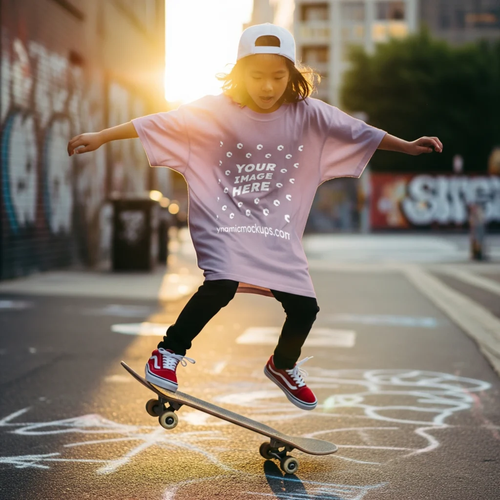 Boy Wearing Pink T-shirt Mockup Front View Template
