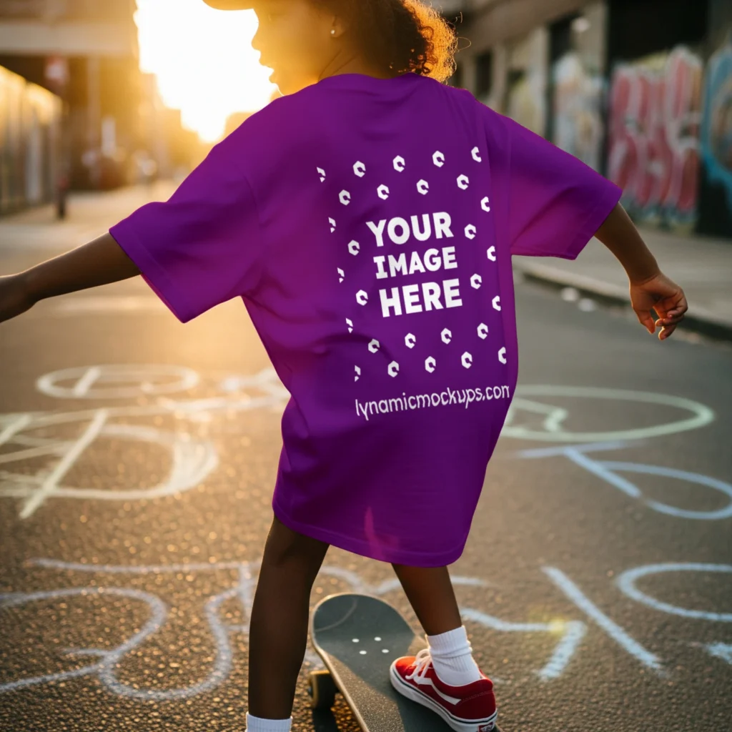 Boy Wearing Purple T-shirt Mockup Back View Template