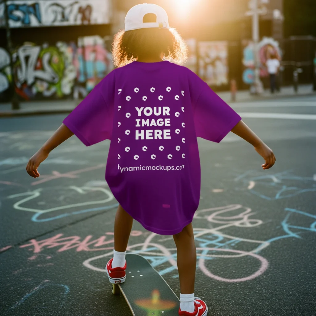 Boy Wearing Purple T-shirt Mockup Back View Template