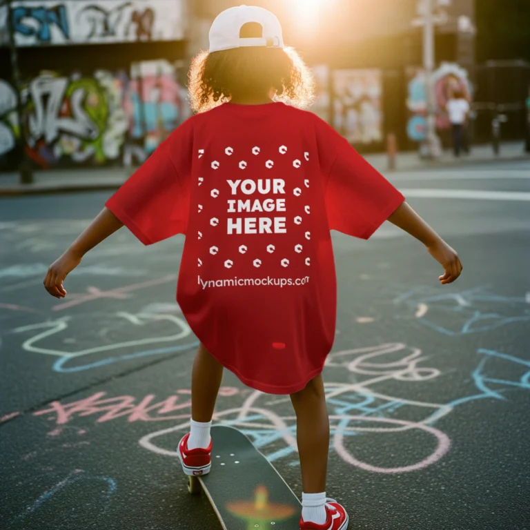 Boy Wearing Red T-shirt Mockup Back View Template