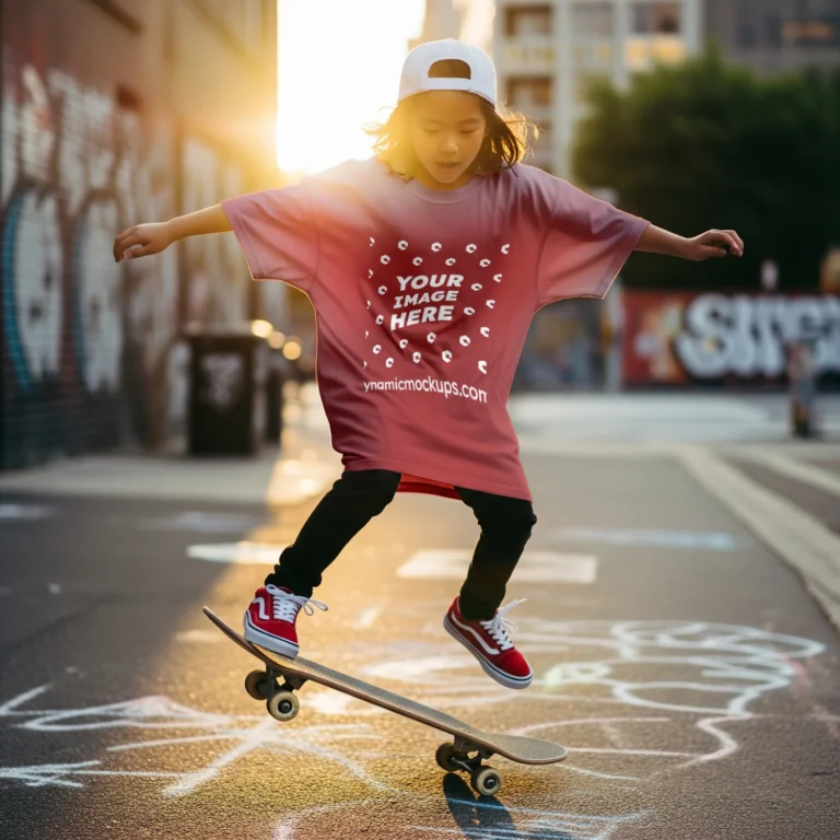 Boy Wearing Red T-shirt Mockup Front View Template