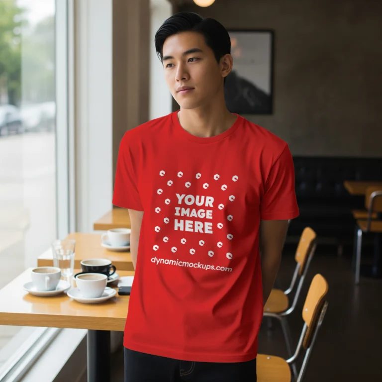 Boy Wearing Red T-shirt Mockup Front View Template