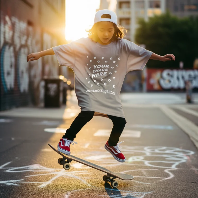 Boy Wearing Tan T-shirt Mockup Front View Template